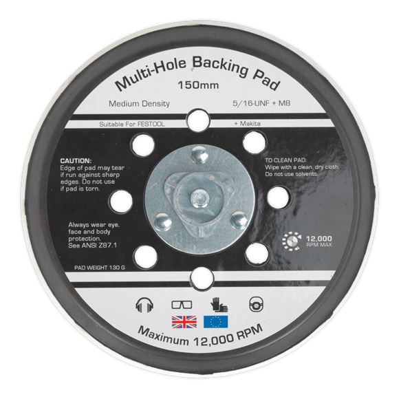 Sealey Univ Dust-Free Stick-On DA Backing Pad 150mm x 5/16"UNF & M8 AK289 Sealey  - Dynamic Drive