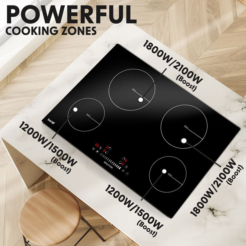 Baridi Integrated Induction Hob with 4 Cooking Zones 77cm 7200W Output Baridi - Dynamic Drive