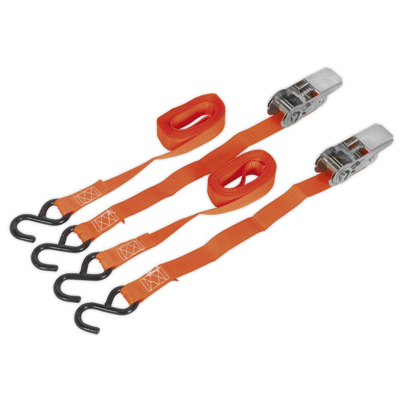 Sealey Ratchet Tie Down 25mm x 4m Polyester Webbing with S-Hooks 500kg Breaking Sealey - Dynamic Drive