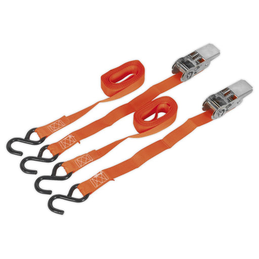 Sealey Ratchet Tie Down 25mm x 4m Polyester Webbing with S-Hooks 500kg Breaking Sealey - Dynamic Drive