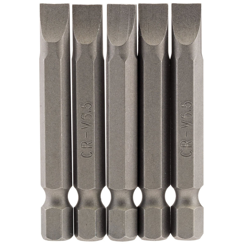 Draper Plain Slot Insert Bit, 6.5mm, 1/4" Hex, 50mm Long (Pack of 5) 64276 Draper - Dynamic Drive