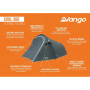Vango Soul 300 Tent 3 Person Man Waterproof Outdoor Camping Hiking Festival Vango - Dynamic Drive