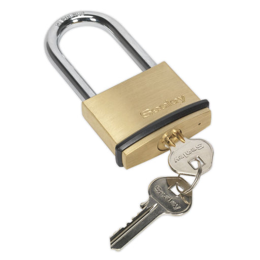 Sealey Brass Body Padlock Long Shackle 50mm PL202L Sealey - Dynamic Drive