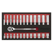 Sealey Ratchet Wrench & Socket Set 27pc 1/4"Sq Drive AK66721 Sealey - Dynamic Drive