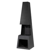 Dellonda Outdoor Chiminea Fireplace Fire Pit Heater Firewood Storage Black Steel Dellonda  - Dynamic Drive