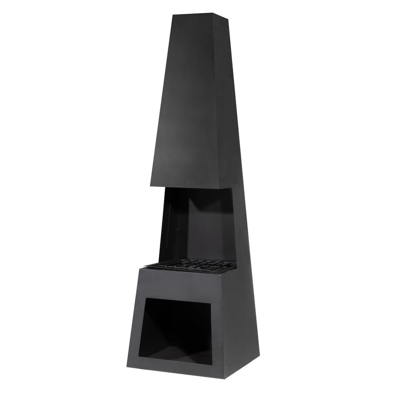 Dellonda Outdoor Chiminea Fireplace Fire Pit Heater Firewood Storage Black Steel Dellonda  - Dynamic Drive