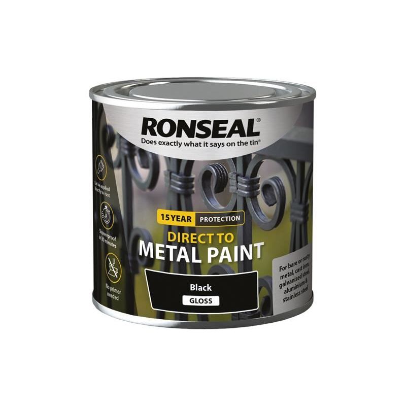Ronseal Direct to Metal Paint Black Gloss 250ml Ronseal - Dynamic Drive