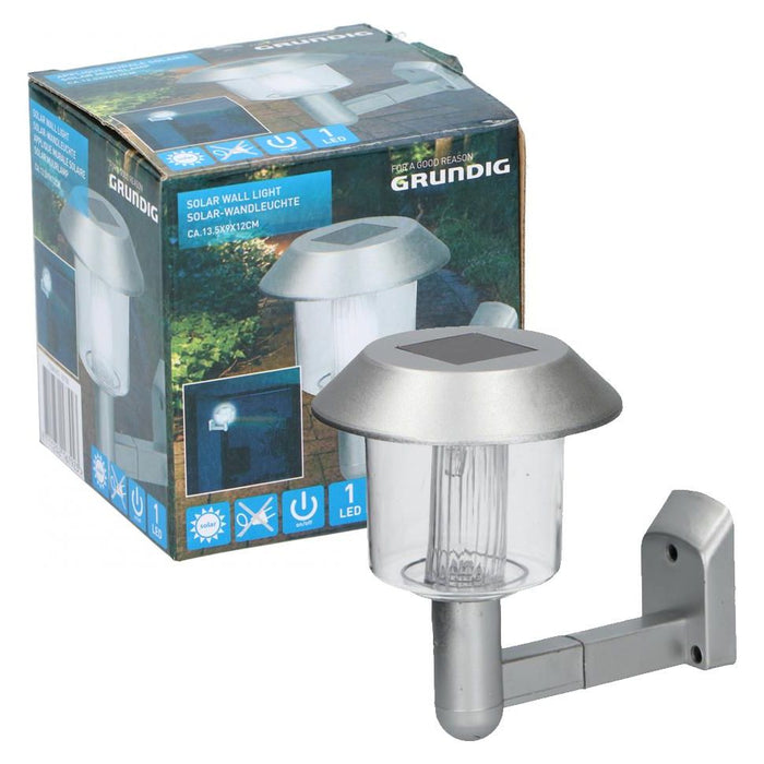 6 x Solar Powered LED Outdoor Garden Fence Wall Chrome Lantern Light Lamp Grundig  - Dynamic Drive