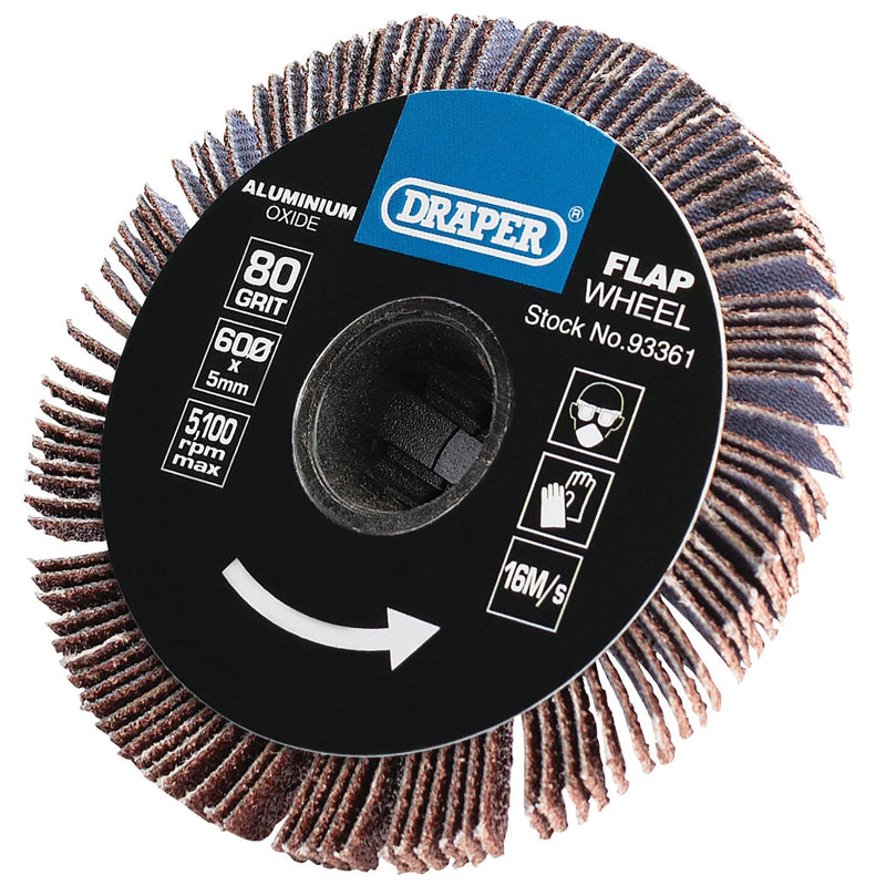 Draper Aluminium Oxide Flap Wheel, 5 x 60mm, 80 Grit 93361 Draper - Dynamic Drive