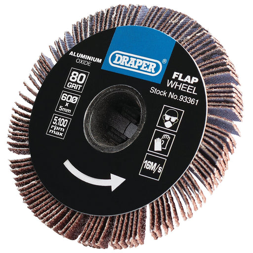 Draper Aluminium Oxide Flap Wheel, 5 x 60mm, 80 Grit 93361 Draper - Dynamic Drive