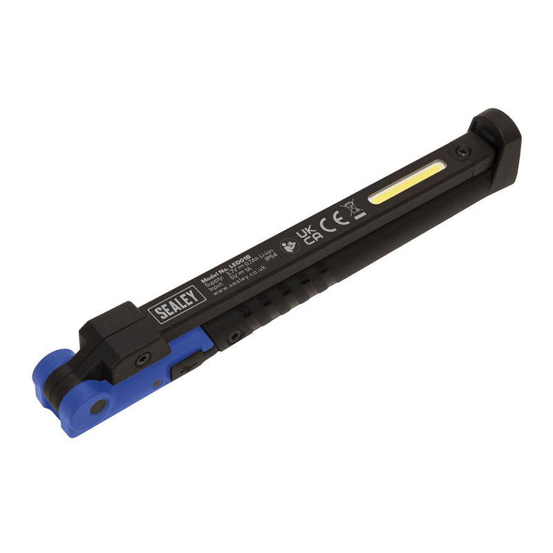 Sealey LED01G Rechargeable Slim Folding Pocket Light 2 COB + 1 SMD LED Blue Sealey  - Dynamic Drive