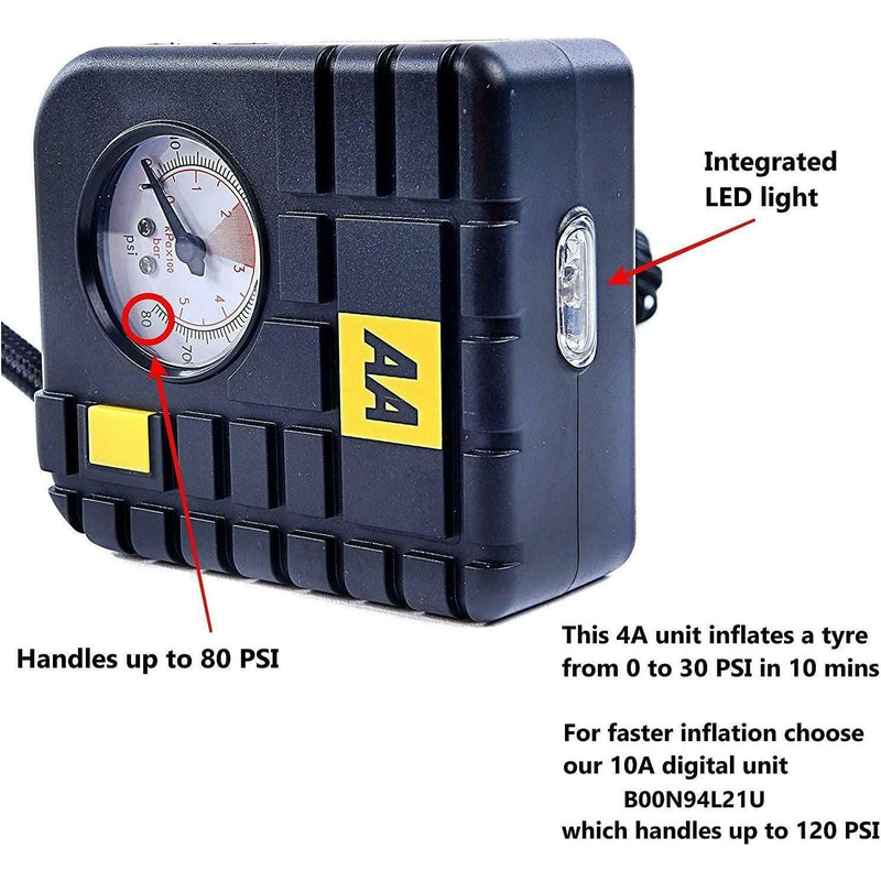 AA 12V Car Tyre Air Compressor Inflator LED Pump Pressure Gauge Cigarette Socket AA - Dynamic Drive
