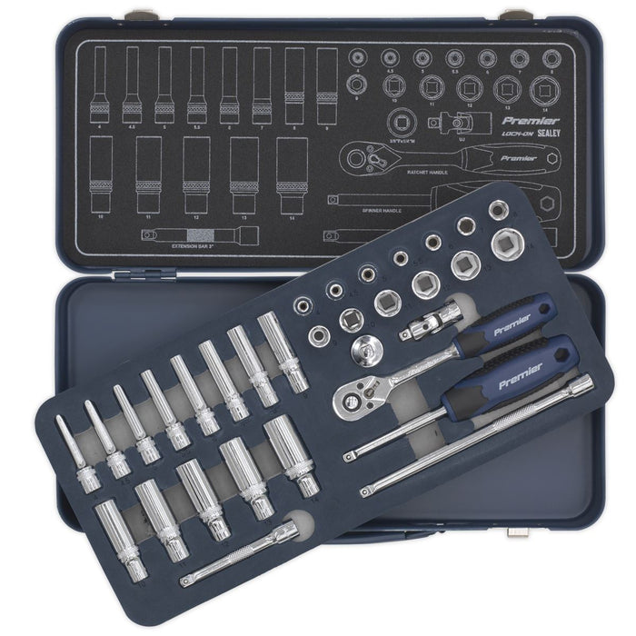 Sealey Premier 32pc 1/4" Drive Lock On Socket Set 4-14mm Ratchet Handle Sealey  - Dynamic Drive