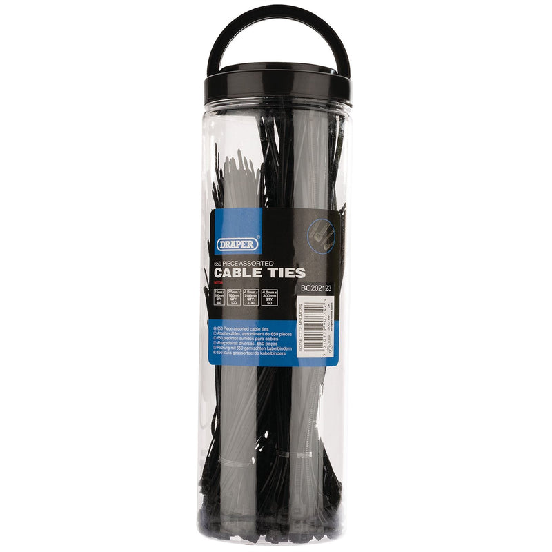 Draper Assorted Nylon Cable Tie Pack (650 Piece) 90734 Draper - Dynamic Drive