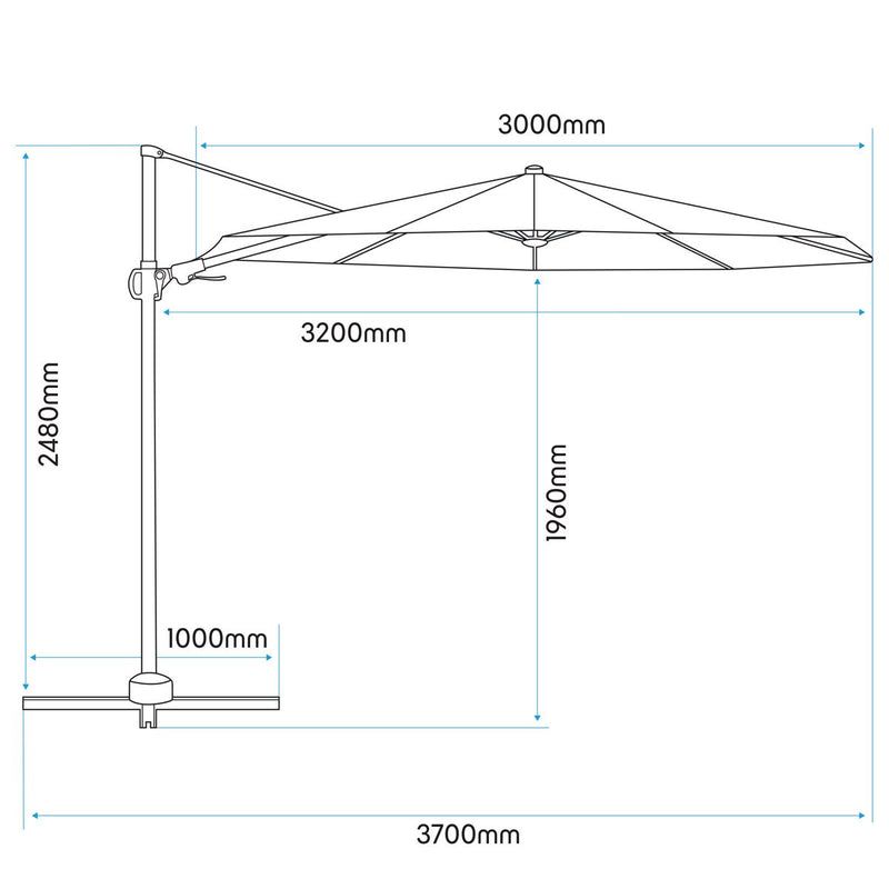 Dellonda Cantilever Parasol with 360 Rotation, Tilt & Cover 3m - Cream Dellonda - Dynamic Drive