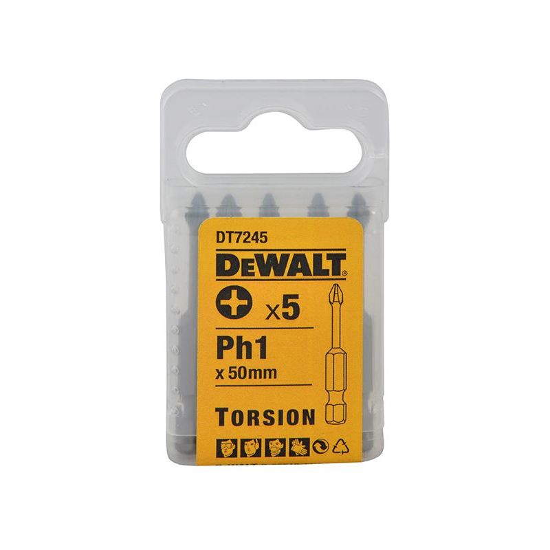 Dewalt Power Tools DT7245 Torsion Bits PH1 x 50mm (Pack 5) DeWALT Power Tools - Dynamic Drive
