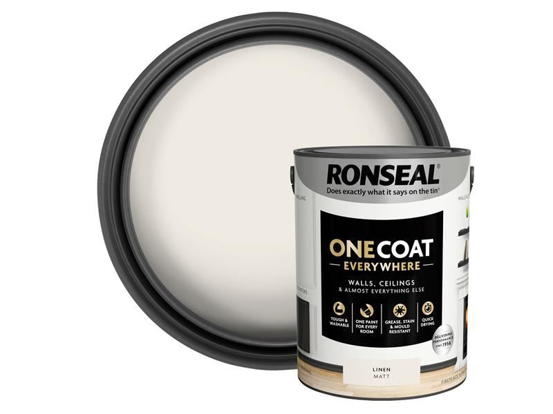 Ronseal One Coat Everywhere Interior Paint Linen Matt 5 litre Ronseal - Dynamic Drive