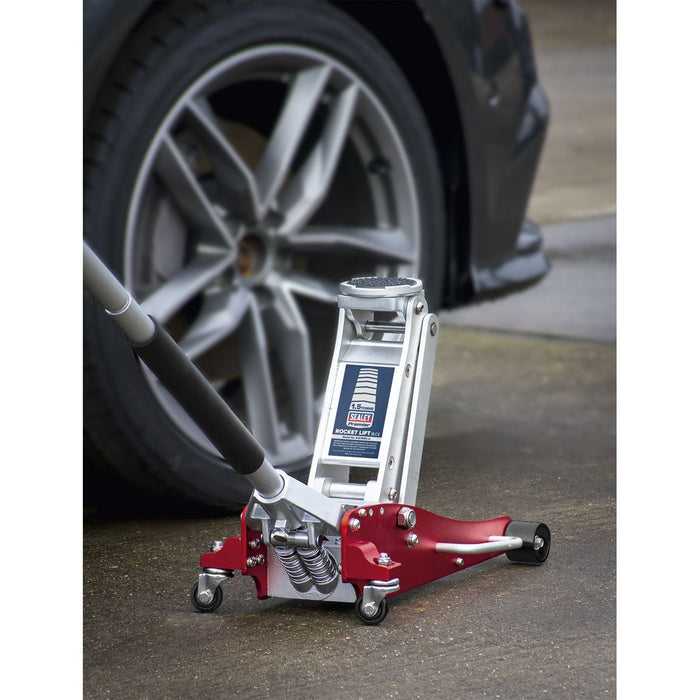Sealey Trolley Jack 1.5 Tonne Low Profile Aluminium Rocket Lift RJA1550 Sealey - Dynamic Drive