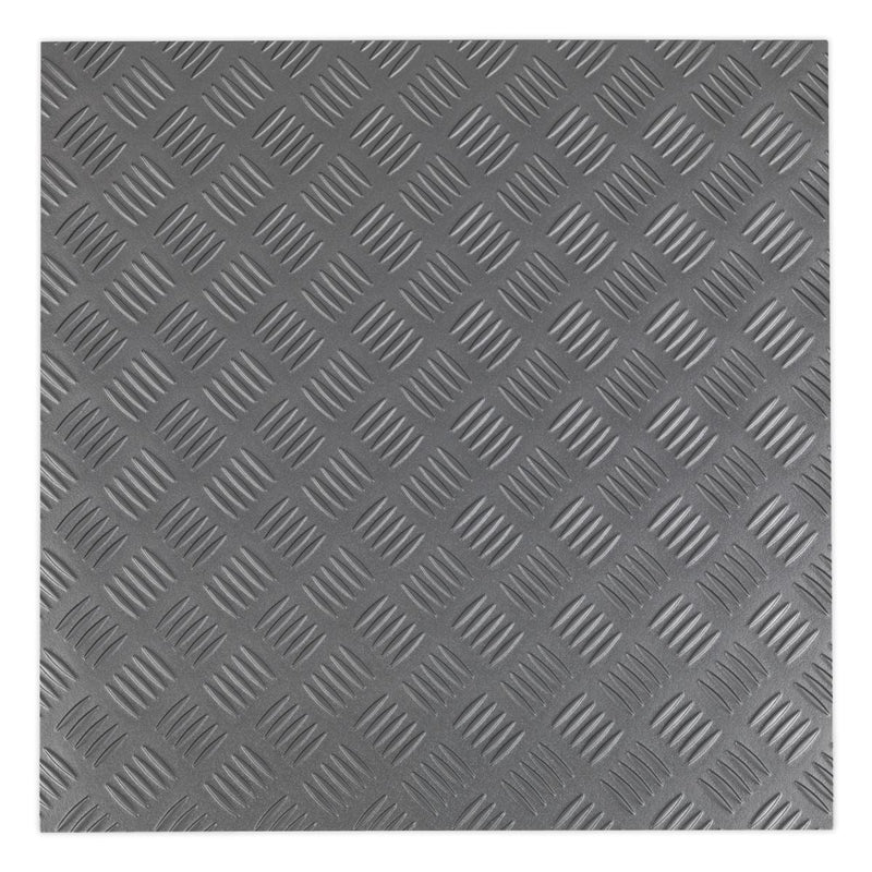 Sealey Vinyl Floor Tile with Peel & Stick Backing Silver Treadplate Pack of 16 Sealey - Dynamic Drive