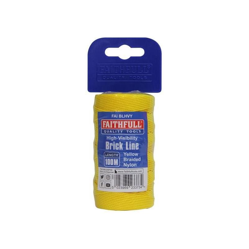 Faithfull Hi-Vis Nylon Brick Line 100m (330ft) Yellow Faithfull - Dynamic Drive
