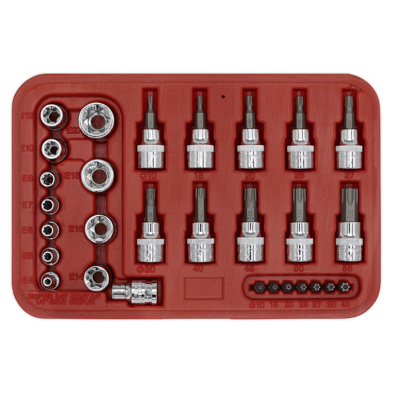 Sealey TRX-Star* Socket & Security Bit Set 29pc 1/4"Sq & 3/8"Sq Drive AK6193 Sealey - Dynamic Drive