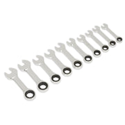 Sealey Combination Ratchet Spanner Set 10pc Stubby Metric AK6396 Sealey - Dynamic Drive