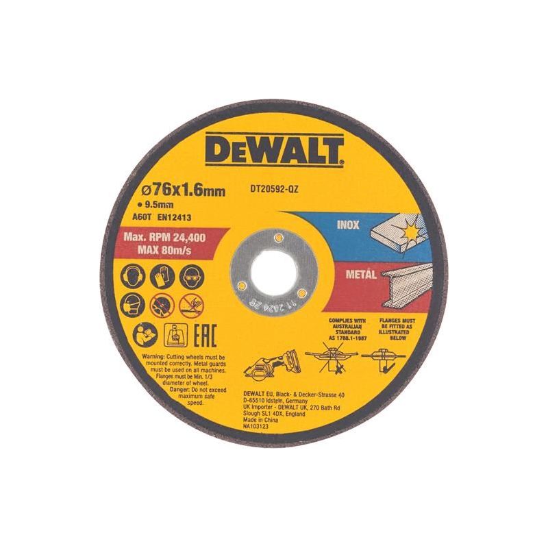 Dewalt Power Tools DT20592 Bonded Abrasive Cutting Disc 76 x 1.6 x 9.5mm (3 Pack) DeWALT Power Tools - Dynamic Drive