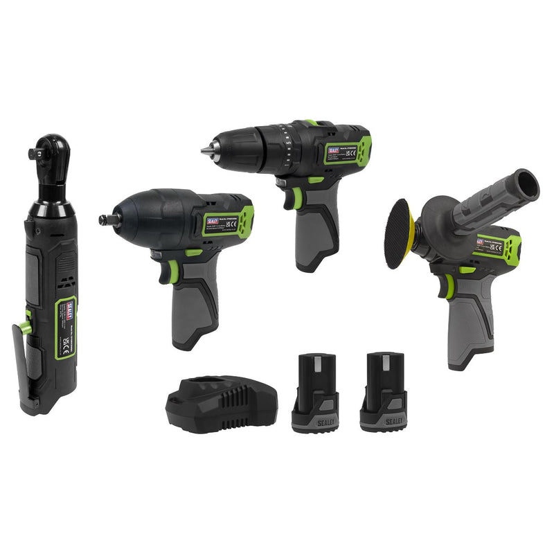 Sealey 4 x SV10.8 Series Cordless Combo Kit 10.8V - 2 Batteries & Euro Plug Sealey - Dynamic Drive
