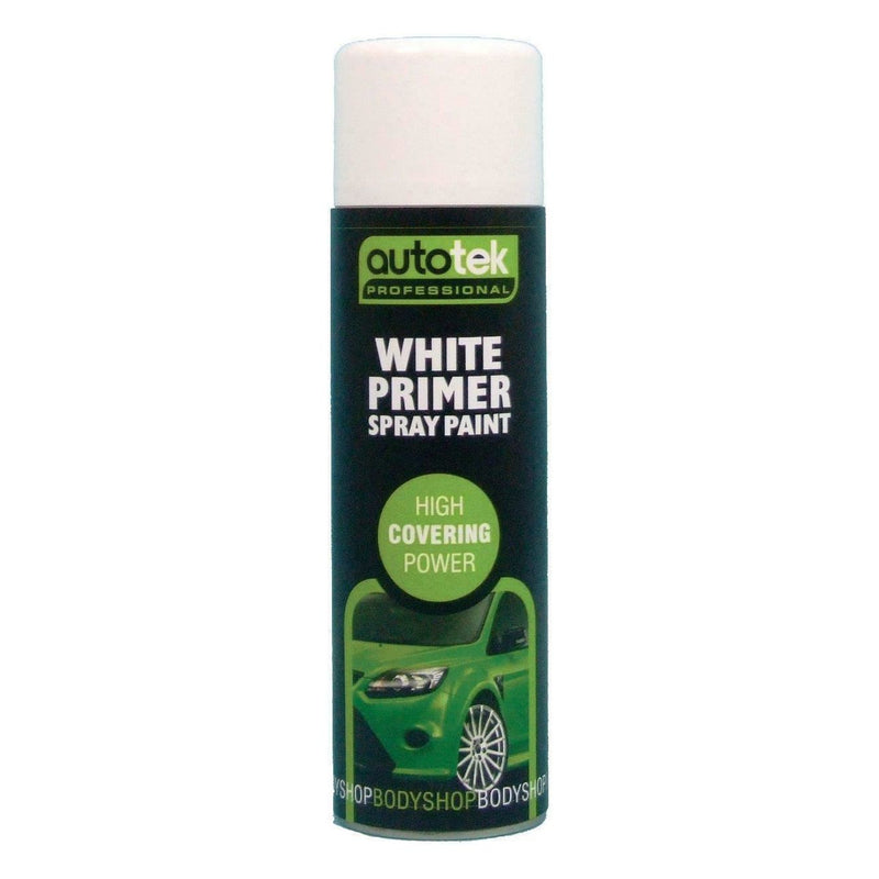 Autotek Professional White Primer 500ml Spray Paint High Coverage Autotek - Dynamic Drive