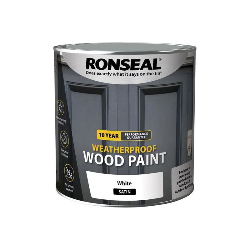 Ronseal 10 Year Weatherproof Wood Paint White Satin 2.5 litre Ronseal - Dynamic Drive
