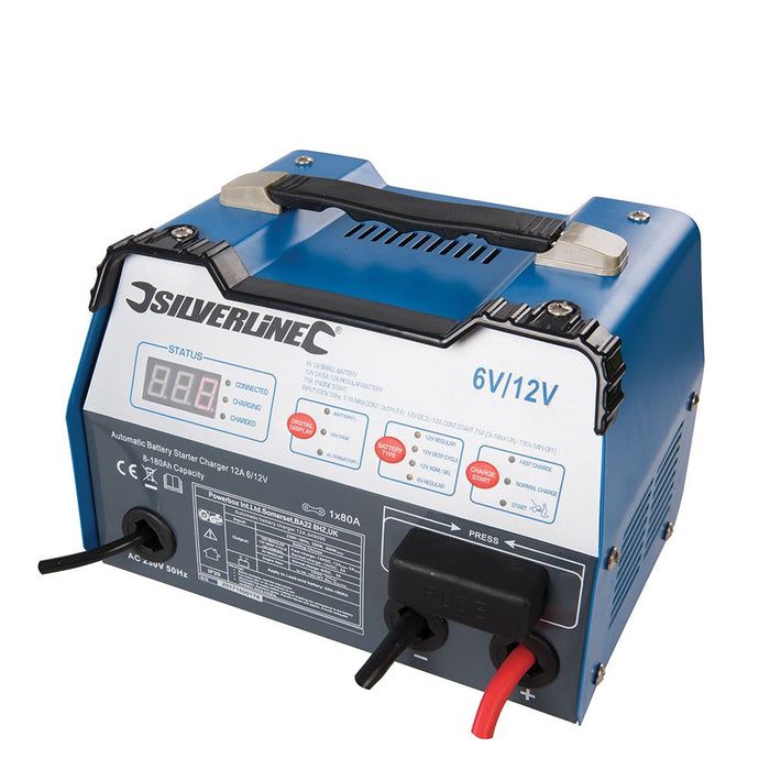 Silverline Automatic Battery Starter Charger 12A 6/12V 549095 Silverline  - Dynamic Drive