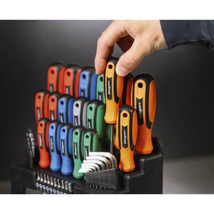 Siegen 44 Piece Screwdriver Allen Key Torx Hex & Bit Tool Set & Storage Stand Seigen by Sealey  - Dynamic Drive