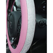 Pink Steering Wheel Cover 38cm PU Leather Crystal Bling Sparkle Rhinestone Decor Streetwize  - Dynamic Drive