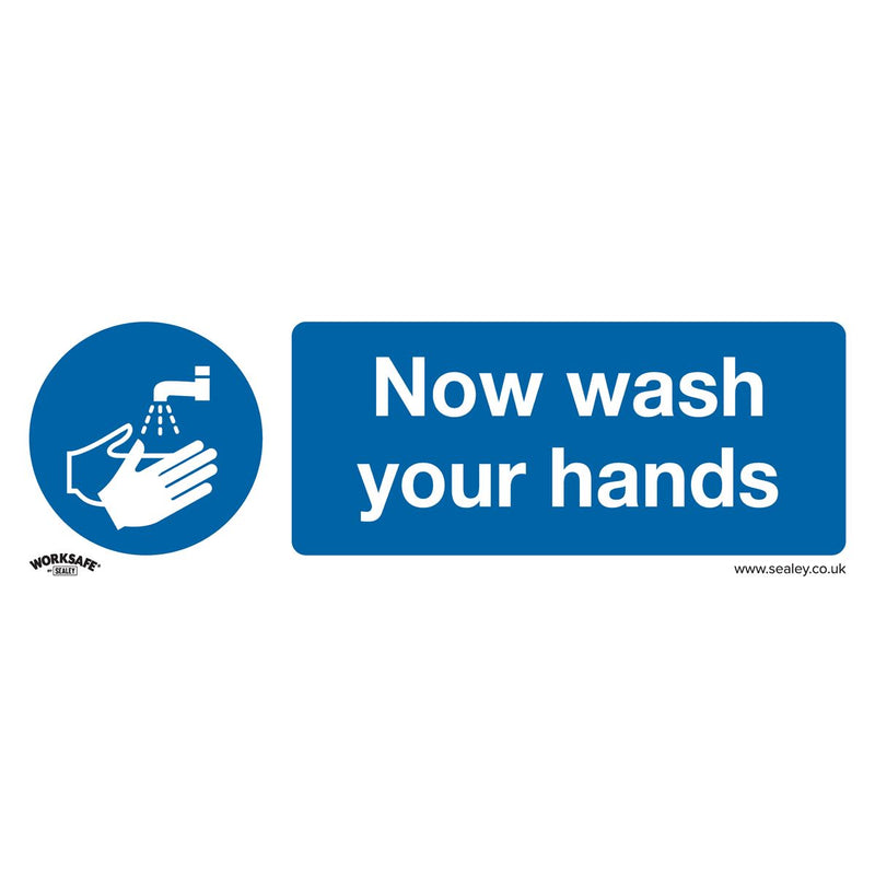 Sealey Mandatory Safety Sign Now Wash Your Hands Rigid Plastic Pack of 10 Sealey - Dynamic Drive