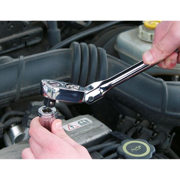 Sealey Ratchet Socket Wrench Flexi Head 300mm 3/8" Drive Pear Head Flip Reverse Sealey  - Dynamic Drive