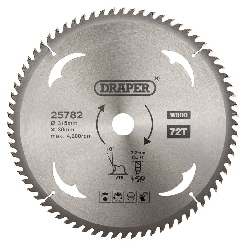 Draper TCT Circular Saw Blade for Wood, 315 x 30mm, 72T 25782 Draper - Dynamic Drive
