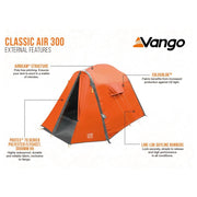 Vango Classic Air 300 3 Person Air Tent Camping Vango - Dynamic Drive