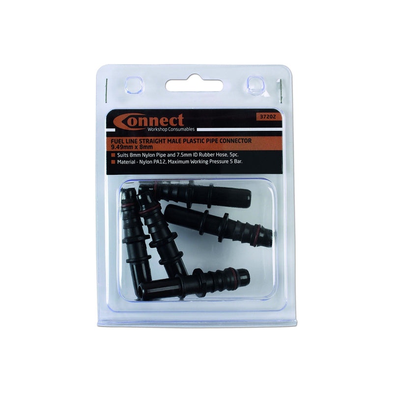 Connect Straight Male Plastic Pipe Connector 9.49 x 8mm 5pc 37202 Tool Connection - Dynamic Drive