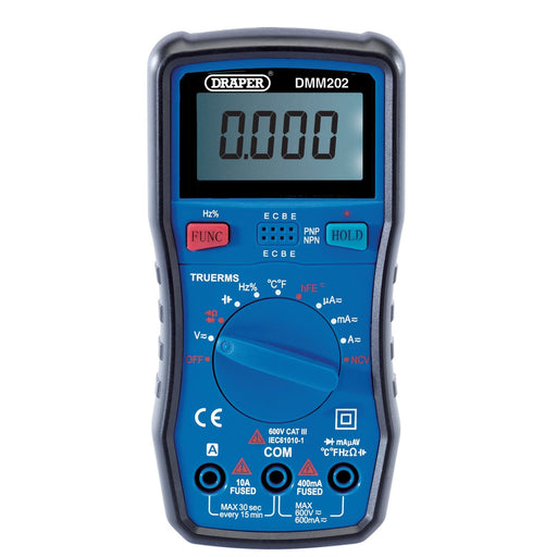 Draper Auto-Ranging Digital Multimeter, 1 x Test Leads, 1 x Temp Probe 41820 Draper - Dynamic Drive