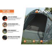 Vango Tay 200 Tent 2 Person Man Waterproof Outdoor Camping Hiking Festival Vango  - Dynamic Drive