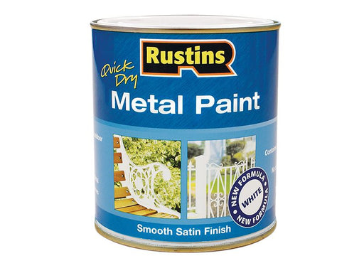 Rustins Quick Drying Metal Paint Smooth Satin White 250ml Rustins - Dynamic Drive