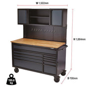 Draper BUNKER Roller Workstation with Workbench, 10 Drawer, 56", Grey Draper - Dynamic Drive