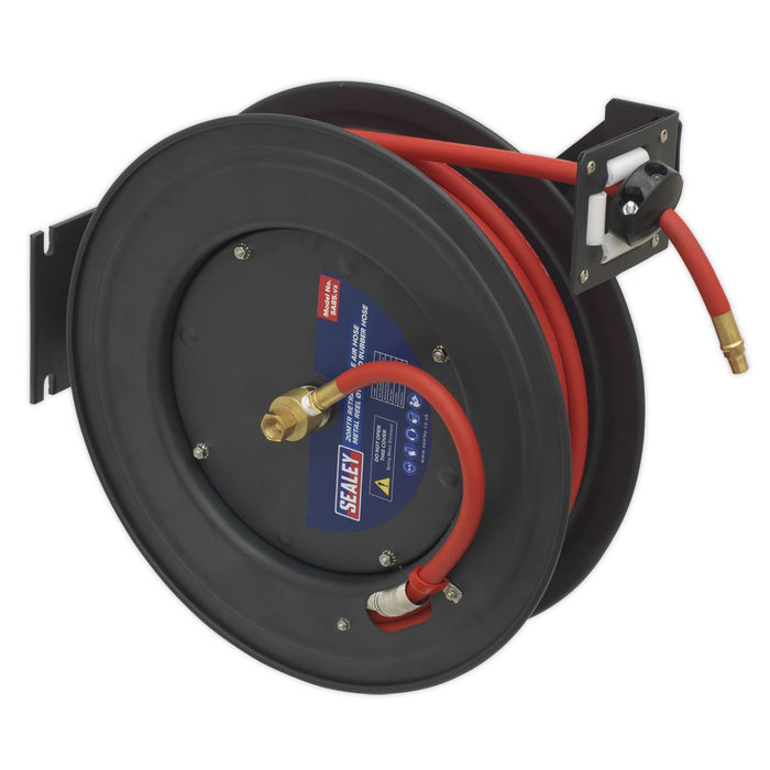 Sealey Retractable Air Hose Steel Reel 20m 10mm ID Rubber Hose SA85 Sealey  - Dynamic Drive
