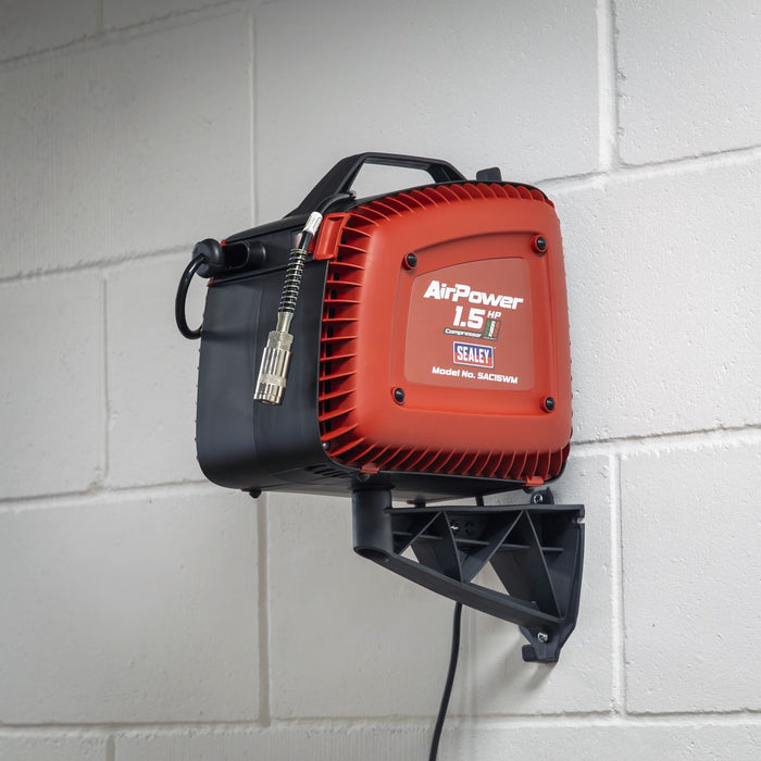 Sealey Wall Mounting Oil Free Air Compressor 1.5hp with 7m Retractable Hose Reel Sealey - Dynamic Drive