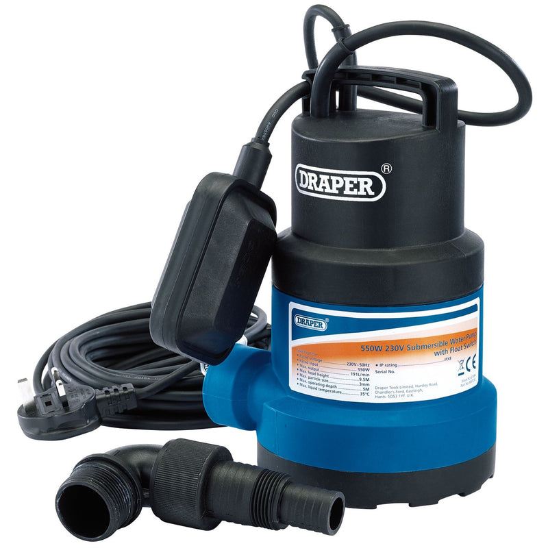 Draper Submersible Clean Water Pump with Float Switch, 191L/min, 550W 61584 Draper - Dynamic Drive