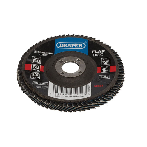Draper Zirconium Oxide Flap Disc, 100 x 16mm, 60 Grit 82351 Draper - Dynamic Drive