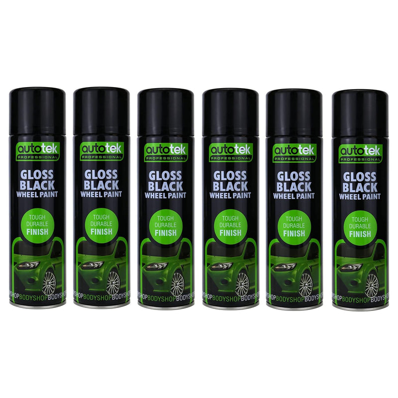 6x AUTOTEK GLOSS BLACK Wheel Paint 500ml Spray Paint High Coverage Autotek  - Dynamic Drive