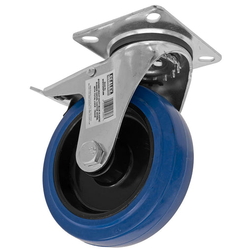 Sealey Heavy-Duty Blue Elastic Rubber Swivel Castor Wheel with Total Lock125mm T Sealey - Dynamic Drive
