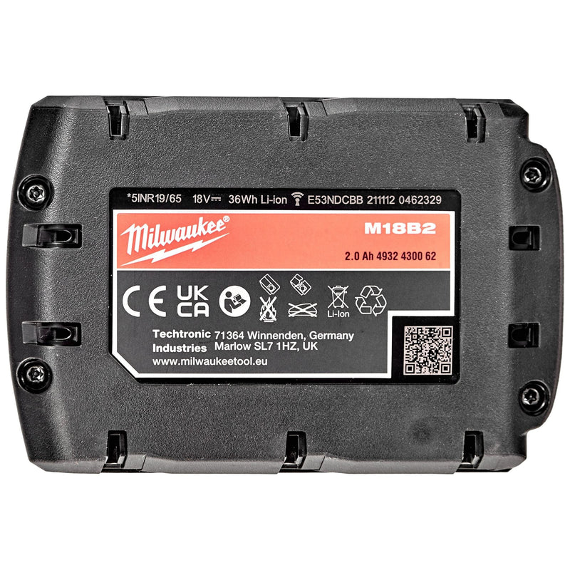Milwaukee M18B2 M18 2.0Ah Lithium-Ion Battery - Red Milwaukee - Dynamic Drive