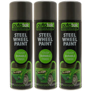 3x AUTOTEK SILVER STEEL Wheel Paint 500ml Spray Paint High Coverage Autotek  - Dynamic Drive